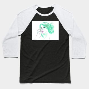 Girl With A Messy Bun - Green Palette Baseball T-Shirt